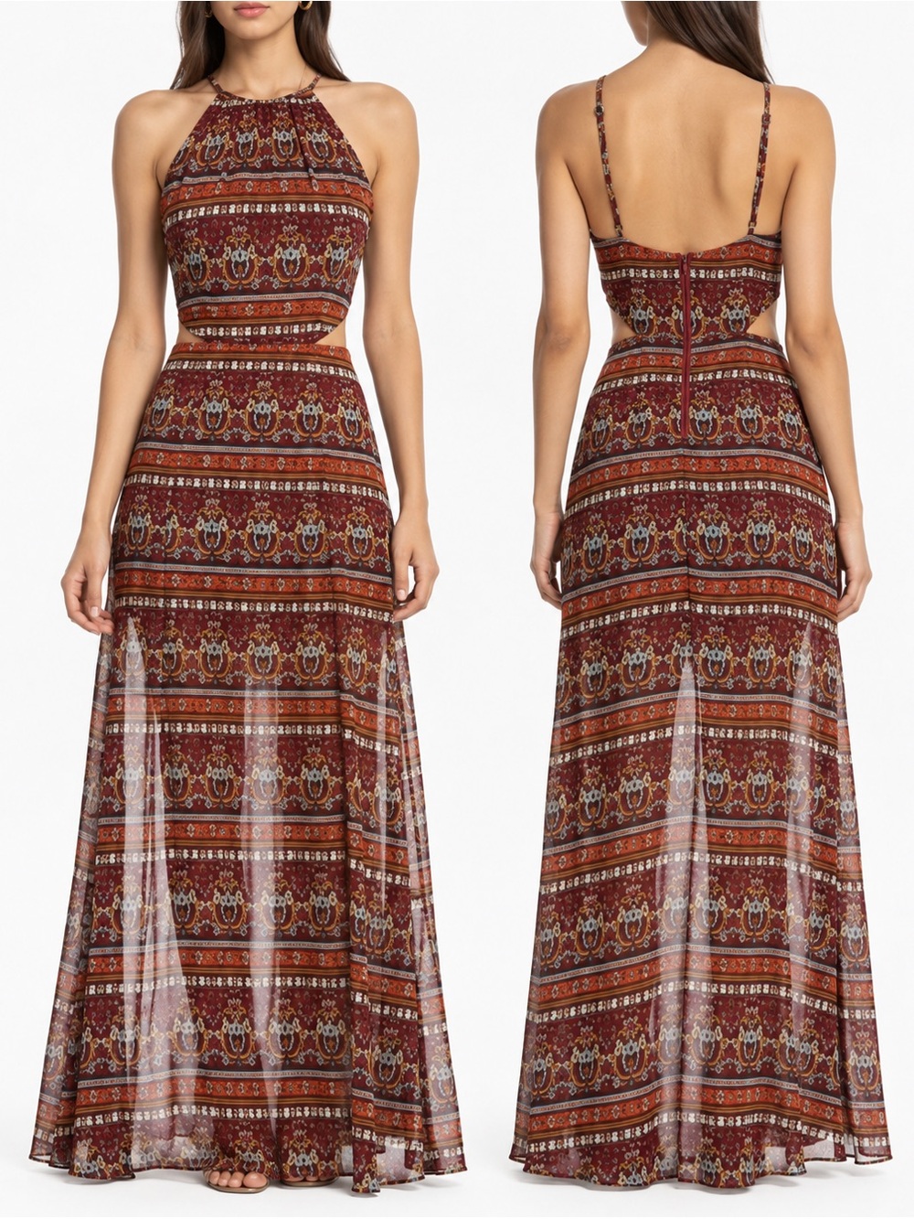 Gianni Bini Boho Paisley Waist Cutout Halter Maxi Dress Size S - Picture 1 of 13